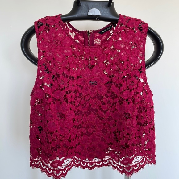 Marciano Raspberry Red Lace Crop top & matching Pants top M, bottoms size 8 - Picture 2 of 6